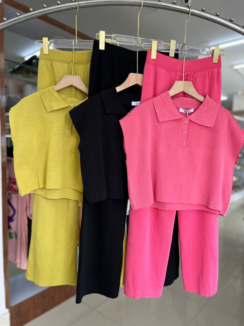 Casual Collar Down Crop Top With Loose Wide Trousers Sets